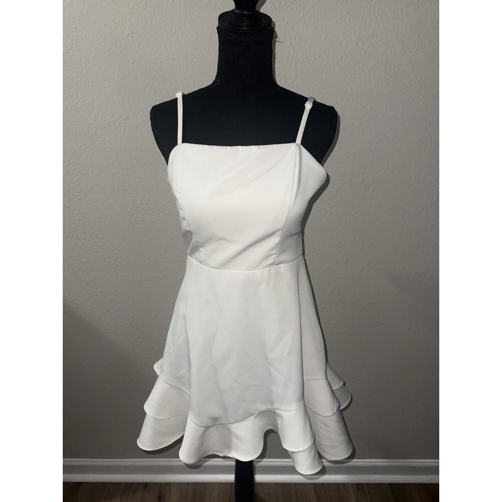 Dear Moon White Graduation Dress Size 11 Juniors Bow Back Ruffle Bridal Shower